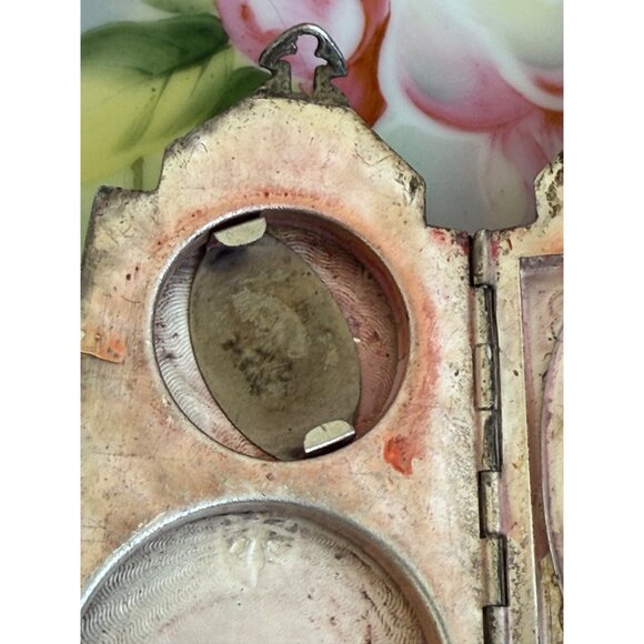 Antique 1910s Compact Coin Purse Silverplate Guilloche Enamel - Picture 7 of 16